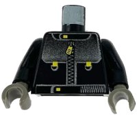 LEGO part Torso Studios Racing Suit with Silver Panel with Gradient, Zipper with Yellow Pull Pattern / Black Arms / Dark Gray Hands 973px66c01