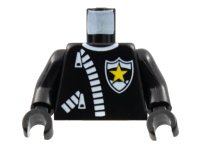 LEGO part Torso Police Leather Jacket with Thick White Zippers and Badge with Yellow Star Pattern / Black Arms / Black Hands 973px9c01