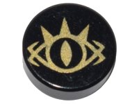 LEGO part Tile, Round 1 x 1 with Goblin King Eye Pattern 98138pb071