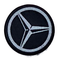 LEGO part Tile, Round 1 x 1 with Dark Silver Mercedes-AMG Logo Pattern 98138pb431