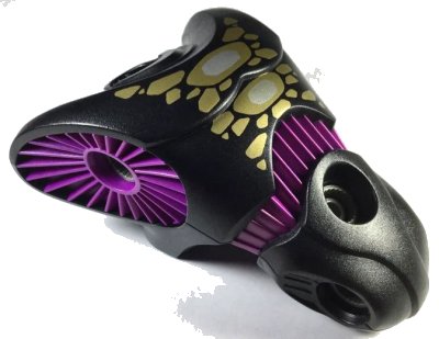 LEGO onderdeel Galidor Torso Gorm with Purple Ribbed Sockets and Midriff, and Gold and White Chest Pattern (x314pb02c01)