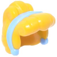 LEGO part Minifigure, Hair Female Curled Fringe and Bun, Hole on Top with Molded Bright Light Blue Band and Earrings Pattern 100907pb01