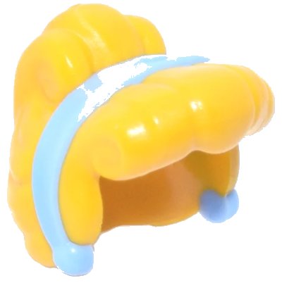 LEGO onderdeel Minifigure, Hair Female Curled Fringe and Bun, Hole on Top with Molded Bright Light Blue Band and Earrings Pattern (100907pb01)