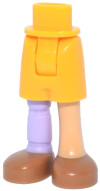 LEGO part Mini Doll Hips and Shorts with Molded Medium Tan Left Leg, Lavender Prosthetic Right Leg and Medium Nougat Shoes Pattern - Thick Hinge 105316c00pb01
