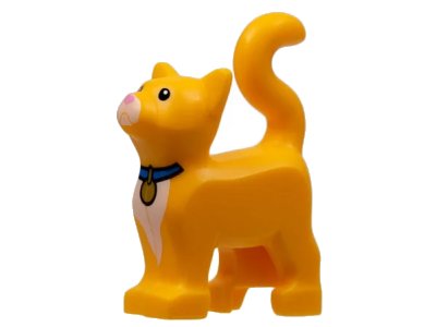 LEGO onderdeel Cat, Standing with Black Eyes, White Muzzle and Chest, Bright Pink Nose, Blue Collar with Gold Tag Pattern (Sox) (13786pb06)