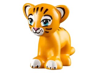 LEGO onderdeel Lion / Tiger, Friends / Elves, Baby Cub with Medium Azure Eyes, Dark Pink Nose and Dark Brown Stripes Pattern (Rajah) (14734pb03)