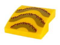 LEGO part Slope, Curved 2 x 2 x 2/3 with Gold and Dark Red Fringe Pattern 15068pb227