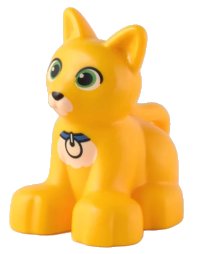 LEGO onderdeel Duplo Cat Kitten Sitting with Bright Green Eyes and Blue Collar with Round White Tag Pattern (Sox) 17865pb05