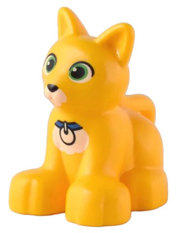 LEGO onderdeel Duplo Cat Kitten Sitting with Bright Green Eyes and Blue Collar with Round White Tag Pattern (Sox) (17865pb05)