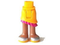 LEGO onderdeel Mini Doll Hips and Asymmetric Layered Skirt, Magenta Ruffle, Medium Nougat Legs and Silver Shoes Pattern - Thick Hinge 20377c00pb02