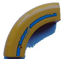 LEGO part Ladrillo, Esquina Redondeada 5 x 5 x 1 sin Espigas con Patrón Dañado de Raya Azur Medio y Herrumbre Lado A (Adhesivo) - Set 70423 24599pb03a