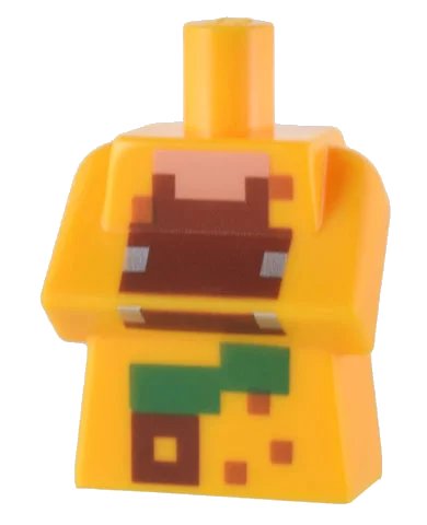 LEGO onderdeel Torso, Modified Long with Folded Arms with Pixelated Reddish Brown and Green Jungle Villager Pattern (25767pb011)