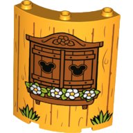 LEGO onderdeel Cylinder Quarter 4 x 4 x 6 with Grass, Flowers, Mickey Mouse Heads and Wooden Shutters Pattern 30562pb077