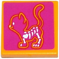 LEGO onderdeel Tegel 2 x 2 met Röntgen Kat Skelet op Magenta Achtergrond Patroon (Sticker) - Set 41085 3068pb0911
