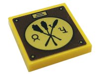 LEGO part Tile 2 x 2 with Black Crossed Brooms and Runes in Circle on Reddish Brown Background Pattern (Sticker) - Set 76388 3068pb1926