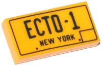 LEGO part Tile 1 x 2 with 'ECTO-1' and 'NEW YORK' Pattern 3069pb0312