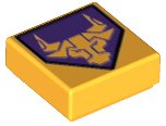 LEGO part Piastrella 1 x 1 con Motivo Toro Arancione Luminoso Brillante su Scudo Pentagonale Viola Scuro 3070pb108