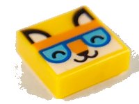 LEGO part Tile 1 x 1 with Orange Fox Head, Closed Eyes and Blue and Medium Azure Glasses Pattern 3070pb205
