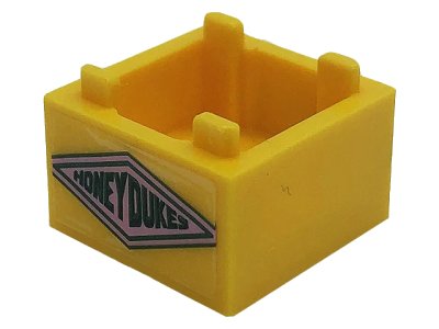 LEGO onderdeel Container, Box 2 x 2 x 1 - Top Opening with Flat Inner Bottom with Dark Green 'HONEYDUKES' on Bright Pink Diamond Pattern on Both Sides (Stickers) - Set 76388 (35700pb06)