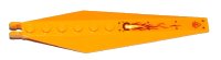 LEGO part Hinge Plate 3 x 12 with Angled Side Extensions and Tapered Ends with Flames, Rivets, and Red Triangle Fire Danger Sign Pattern (Sticker) - Set 70144 57906pb010