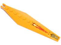 LEGO part Hinge Plate 3 x 12 with Angled Side Extensions and Tapered Ends with Flames, Rivets, and Gold Armor Plate Pattern (Sticker) - Set 70146 57906pb013