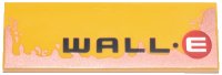 LEGO onderdeel Tile 2 x 6 with Black 'WALL' and Dot, White Letter E in Red Circle (Wall-E Logo), Copper Splotch Pattern 69729pb199