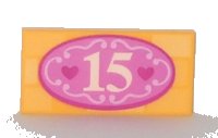 LEGO part Tile 2 x 4 with Number '15' and Dark Pink Hearts in Oval Pattern 87079pb0210