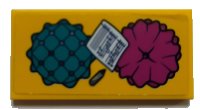 LEGO part Tile 2 x 4 with Sheet Music, Pencil, and Dark Turquoise and Magenta Throw Pillows Pattern (Sticker) - Set 41341 87079pb1072