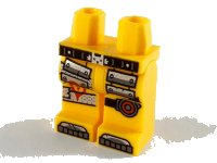 LEGO onderdeel Hips and Legs with Silver Panels and Tape on Right Leg, Black and Red Knee Strap on Left Leg Pattern 970c00pb1056