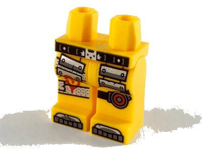 LEGO onderdeel Hips and Legs with Silver Panels and Tape on Right Leg, Black and Red Knee Strap on Left Leg Pattern (970c00pb1056)