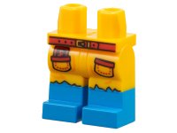 LEGO part Hips and Legs with Molded Dark Azure Lower Legs / Boots and Printed Black and Red Belt, Pockets and Card, Frayed Edges Pattern 970c00pb1677