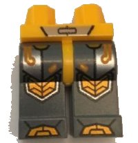 LEGO part Hips and Dark Bluish Gray Legs with Bright Light Orange Armor, Circuitry and Hexagonal Knee Pads Pattern 970c85pb16