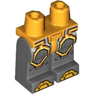 LEGO onderdeel Hips and Dark Bluish Gray Legs with Gold Armor and Orange and Yellow Circuitry, Octagonal Knee Pads and Gold Boots Pattern (970c85pb20)