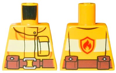 LEGO onderdeel Torso Fire Suit with Stripe and Brown Utility Belt and Fire Logo on Back Pattern (973pb1011)