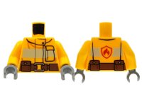 LEGO onderdeel Torso Fire Suit with Stripe and Brown Utility Belt and Fire Logo on Back Pattern / Bright Light Orange Arms / Dark Bluish Gray Hands 973pb1011c01