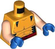 LEGO part Torso Muscles Outline with Black Marks on Sides, Red Belt with X-Men Logo Buckle Pattern / Light Nougat Arms / Blue Hands 973pb4672c01