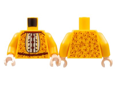 LEGO onderdeel Torso Blouse, Dark Red Dots and Medium Nougat Swirls, White Ruffle, Dark Red Trim Pattern / Bright Light Orange Arms / Light Nougat Hands (973pb4820c01)