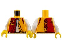 LEGO onderdeel Torso Jacket, Red on Right, Medium Azure Snaps and Hem, Fruit and Chinese Logogram '大' (Big) on Back, White Shirt Pattern / White Arms / Yellow Hands 973pb5019c01