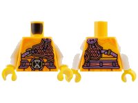 LEGO part Torso Robe with Orange Lines, Medium Lavender, Coral and Silver Outlined Armor and Belt with Black Buckle with White Outlined Hourglass Pattern / White Arms / Yellow Hands 973pb5345c01