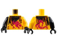 LEGO onderdeel Torso Shirt with Pockets and Painted Magenta Dragon, Black Tattered Scarf, Orange Broken Suspenders with Gold Slides Pattern / Bright Light Orange Arm Left / Black Arm Right / Black Hands 973pb5955c01
