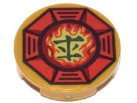 LEGO onderdeel Tile, Round 2 x 2 with Bottom Stud Holder with Airjitzu Fire Symbol in Red Octagon Pattern 14769pb065
