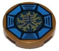 LEGO onderdeel Tile, Round 2 x 2 with Bottom Stud Holder with Airjitzu Lightning Symbol in Blue Octagon Pattern 14769pb066