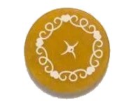 LEGO part Tile, Round 2 x 2 with Bottom Stud Holder with Cushion with White Button, Hearts and Swirls on Transparent Background Pattern (Sticker) - Set 41101 14769pb116