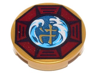 LEGO onderdeel Tegel, Rond 2 x 2 met Onderkant Studs Houder met Airjitzu Wave Symbol in Donkerrood Octagon Patroon (14769pb144)