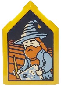 LEGO part Tile, Modified 2 x 3 Pentagonal with HP Portrait - Sleeping Wizard Pattern 22385pb331