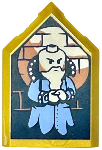 LEGO part Tile, Modified 2 x 3 Pentagonal with HP Portrait - Salazar Slytherin Pattern (22385pb334)