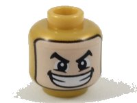 LEGO onderdeel Minifigure, Head Balaclava with Light Nougat Face, Black Arched Eyebrows, Wide Smile with Teeth Pattern 3626pb2005