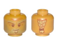 LEGO onderdeel Minifigure, Head Gold Eyebrows, Beard and Braided Ponytail on Back, Dark Orange Wrinkles, Smile Pattern (Sensei Wu) - Hollow Stud 3626pb2759