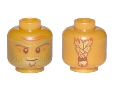 LEGO onderdeel Minifigure, Head Gold Eyebrows, Beard and Braided Ponytail on Back, Dark Orange Wrinkles, Smile Pattern (Sensei Wu) - Hollow Stud (3626pb2759)