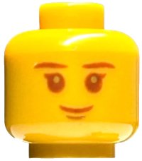 LEGO part Minifigure, Head Child Reddish Brown Eyebrows and Mouth, Pearl Gold Pupils, Grin Pattern - Hollow Stud 3626pb2805